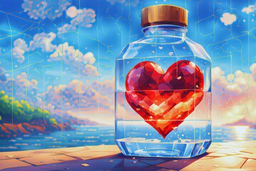 Valentine's Day Heart in Bottle With Beautiful Highlights (JPG 300Dpi 10800x7200)