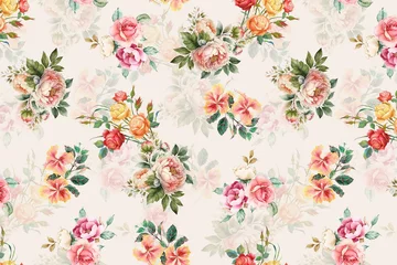  seamless classic pattern with watercolor flowers and leaves. botanical watercolor illustration and background © JALA ART
