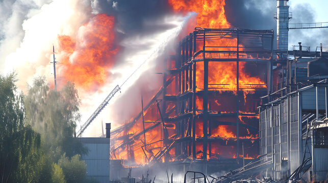 Massive re engulfs industrial building as emergency crews work to put out the flames