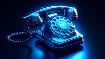 3d render old corded phone in cyberpunk style
