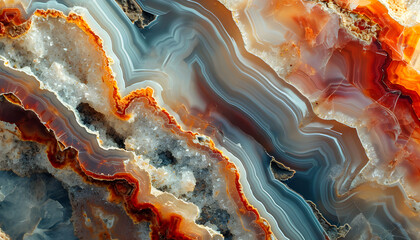 Vibrant multicolored quartz agate slice with intricate patterns, perfect for geology, nature, and background ry