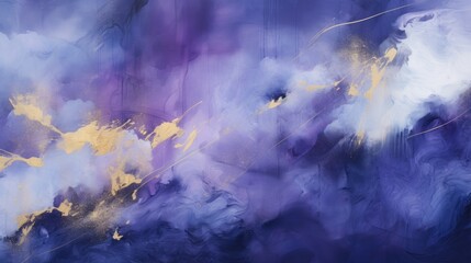 Abstract dark blue , violet and gold painting on canvas background