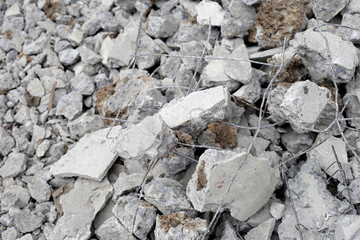 Broken concrete, Piles of rubble after house demolition