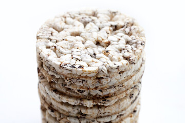 Round crispy rice crackers. Rice cakes