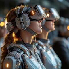 People in virtual reality helmets.