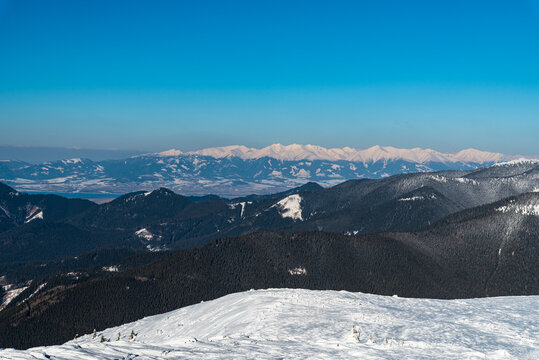 View from Latiborska hola hill in winter NIzke Tatry mountains in Slovakia