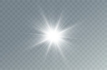 Bright Star. Transparent shining sun, bright flash. Vector sparkles. To center a bright flash. Transparent shining sun, bright flash.	