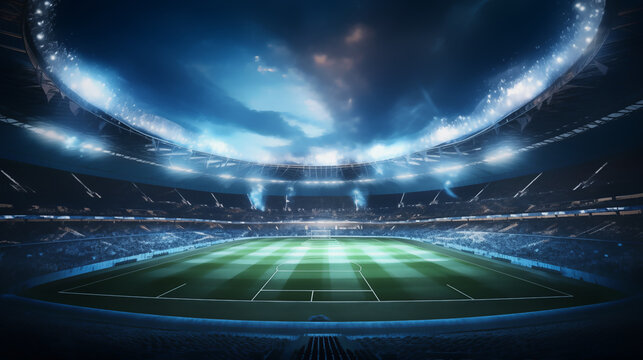 3D Rendering of Modern football stadium, Illustration. © Midjourney2022