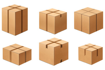Fototapeta premium home delivery and shipping service cargo Boxes PNG , parcel package cardboard boxes PNG , open and closed empty delivery Package mockup template isolated on white and transparent background
