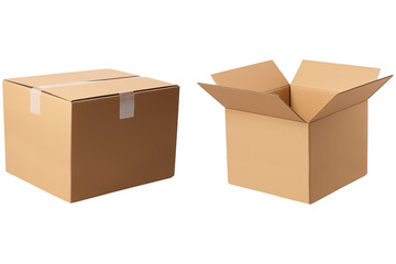 home delivery and shipping service cargo Boxes PNG , parcel package cardboard boxes PNG , open and closed empty delivery Package mockup template isolated on white and transparent background