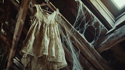 Vintage Dress Hanging in Eerie Attic