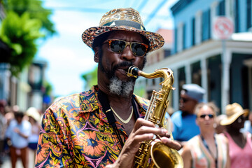 Festival de Jazz en Nueva Orleans: Escena de músicos en un desfile en las calles