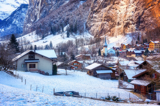Lauterbrunnen village in winter season, Switzerland