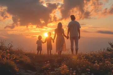 Sunset Family Stroll: A Celebration of Love and Connection Generative AI