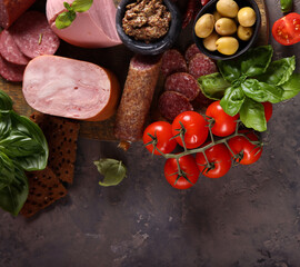 assorted sausages and deli meats for appetizers