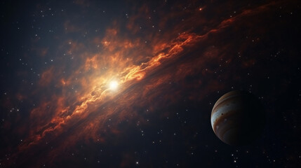 3d render planet Jupiter in dark space cosmos bacground