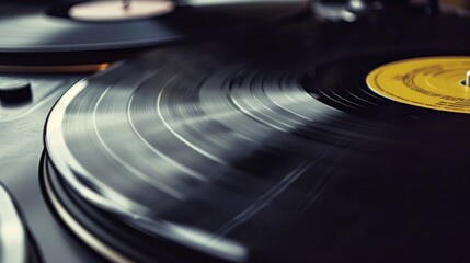 Black Vinyl Record Closeup. Macro Image of a Long Play. Sound tracks on a vinyl record