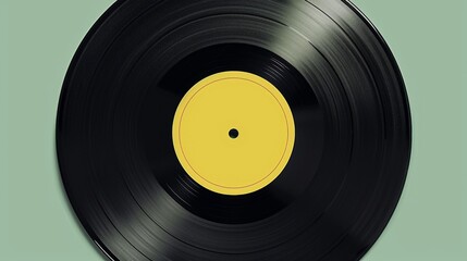 Black Vinyl Record on green background. Image of a Long Play. Sound tracks on a vinyl record