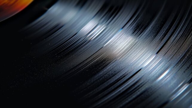 Black Vinyl Record Closeup. Macro Image of a Long Play. Sound tracks on a vinyl record