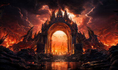Beyond the Grave: A Glimpse of Hell's Fearsome Gates - obrazy, fototapety, plakaty