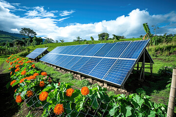 Fotografía de una comunidad que genera su propia energí­a a través de paneles solares