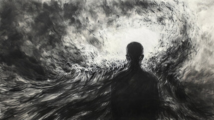 Illustration of Anxiety as a dark shadow that covers a person.