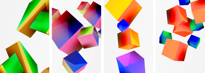 Composition of 3d cubes and other geometric elements background design for wallpaper, business card, cover, poster, banner, brochure, header, website
