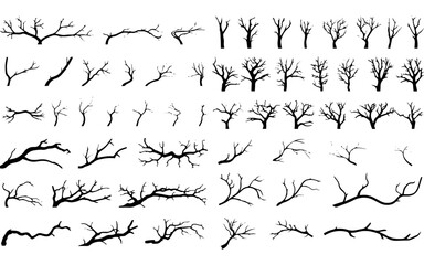 set of silhouettes of branches