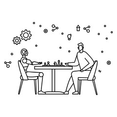 AI and Automation vector icon design, robotic science symbol, special purpose machine sign, Cyborg stock illustration, Humanoid robot playing chess with human concept