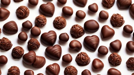 pices of chocolate and candy isolated on white background
