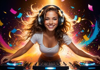 Obraz premium Woman DJ in the nightclub