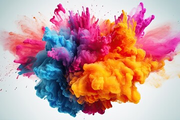 Fototapeta premium Explosion of colored powder on white background Explosion of colored powder on white background