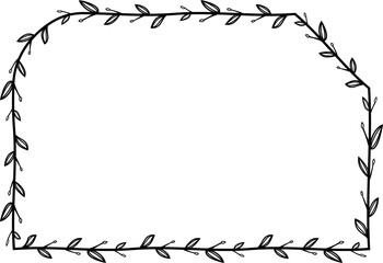 Snip and Round Single Side Rectangle shape Flower wreath frame leaf vector floral border picture frames Branch laurel botanical silhouette black elements decoration greeting wedding frames