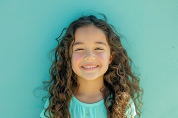 Portrait of a Curly Haired Girl Smiling . Generative AI.