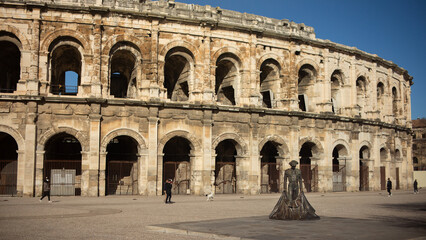 Fototapeta na wymiar View of the Roman arena of Nimes in southern France