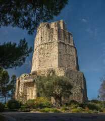 View of the tower magne pre roman construction in the city of nimes south of france