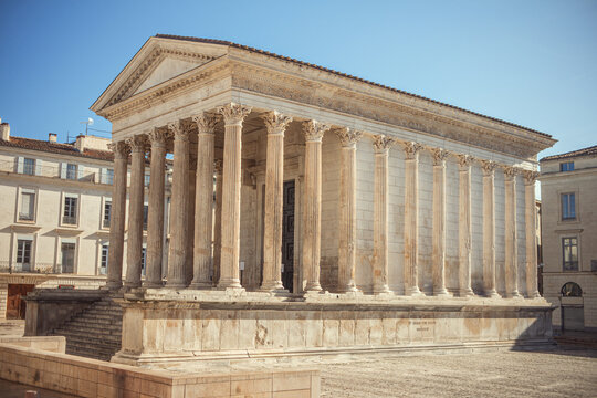 View to the roman temple square house ( Maison Carr&eacute;e) city of Nimes in south of France
