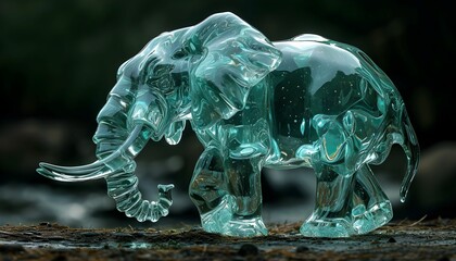 Miniature elephant statue made of glass on dark background. crystal elephant figurine - Powered by Adobe