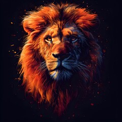 Portrait of a Lion on black background. Colorful painting of a lion. lion's face.