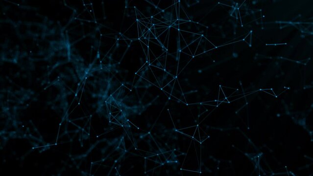 Internet of things connection science effect. Blue digital network plexus blockchain technology connecting dot network web abstract on black  background