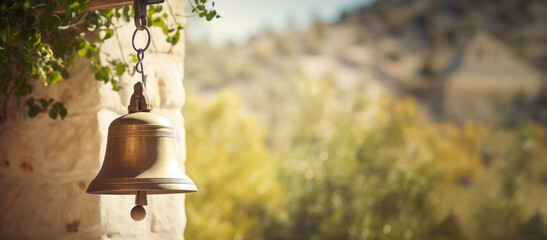 Bell in a monastery closeup with space for text - obrazy, fototapety, plakaty