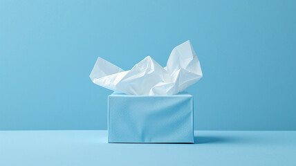 Light blue tissue box on blue background. Made with generative ai