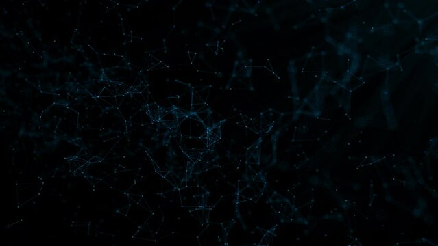 Internet of things connection science effect. Blue digital network plexus blockchain technology connecting dot network web abstract on black  background