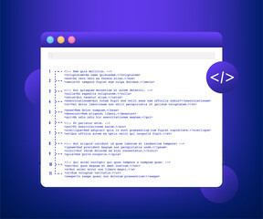 Concept of computer programming or developing software or game. 3d vector coding symbols and programming window. Web Development concept. Website coding, Web page. Vector illustration