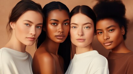 Beauty. Multiracial women on a beige background