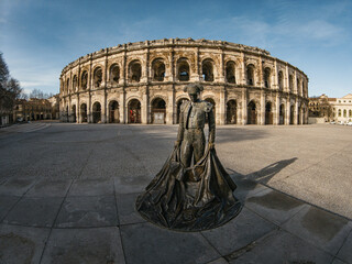 View of the Roman arena of Nimes in southern France