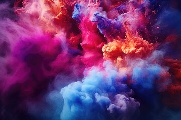 Obraz na płótnie Canvas Colorful powder explosion on backdrop. Holi inspired abstract closeup.