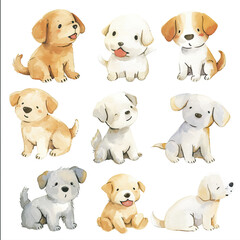 Vector hand drawn puppy collection