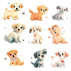 Vector hand drawn puppy collection