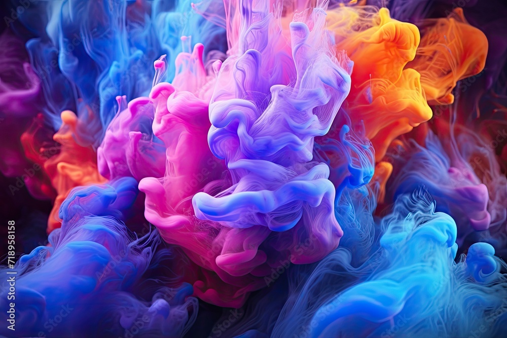 Wall mural colorful abstract acrylic smoke on water background.